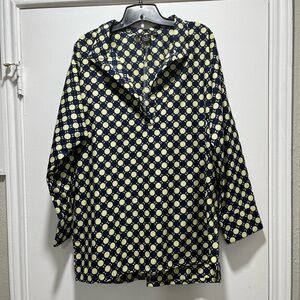 The Oula Company Boyfriend Blouse Blue Yellow Dots Large EUC